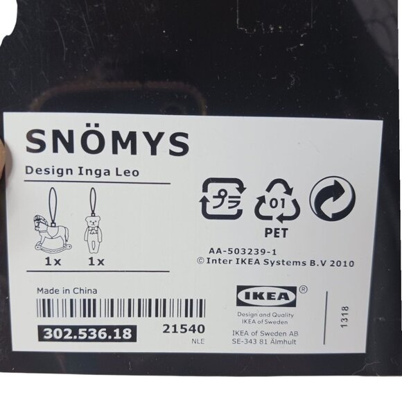 Ikea Snömys Rocking Horse & Teddy Bear Glass Christmas Ornaments Set Of 2 - Picture 4 of 4